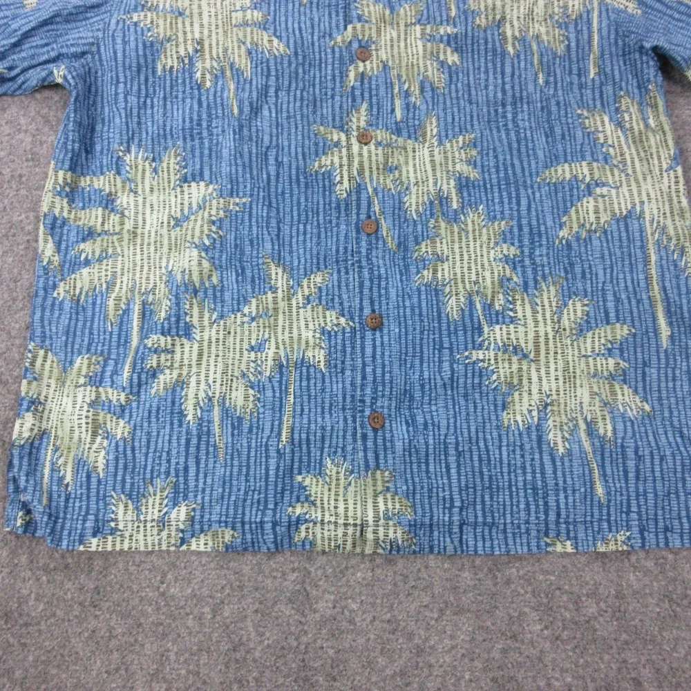 Tommy Bahama Shirt Mens L Blue Silk Floral Short Sleeve‎ Button Front Casual
